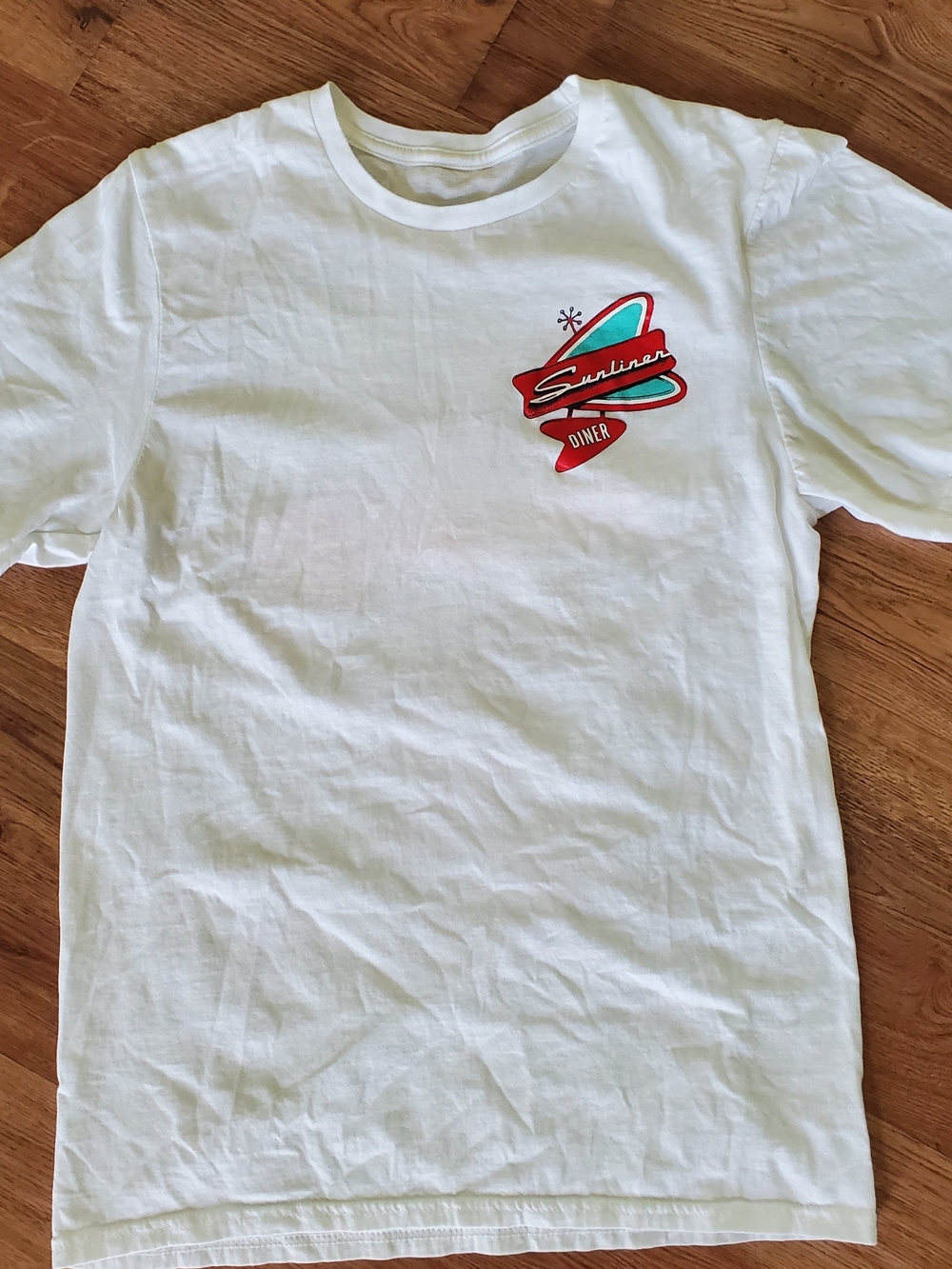 Sunliner Diner White T-Shirt with Retro Red & Teal Graphic Size Small Alabama